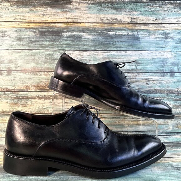 Bruno Magli Oxford Shoe Mens 9.5M Black Leather Handmade Italian Split Toe Dress